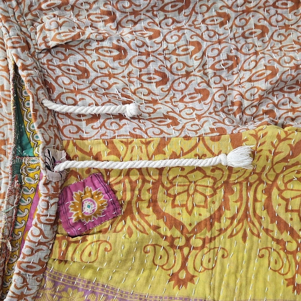 Boho Patchwork Festival Pants Organic Cotton Drawstring Hippie Wide Leg Lounge - Picture 3 of 4